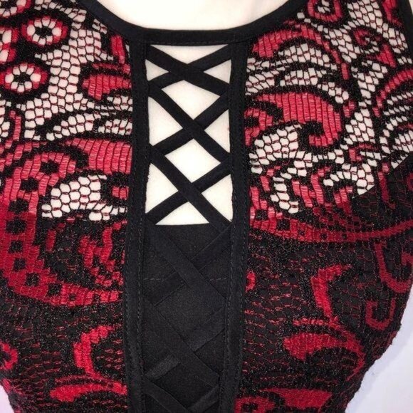 Nanette Lepore Top Womens Size 0 Black Red Lace Crochet Zipper Back Made In USA - Picture 8 of 12